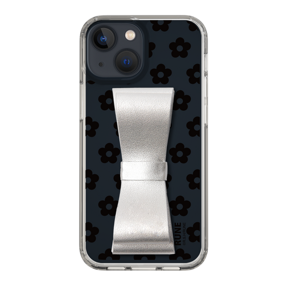 Slim Protection Case - STAND & RING RIBBON Silver［ Rune Naito - RUNE Flower - Black ］