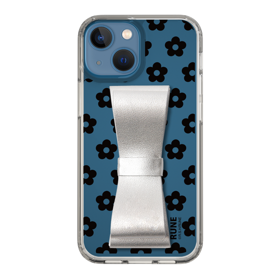 Slim Protection Case - STAND & RING RIBBON Silver［ Rune Naito - RUNE Flower - Black ］