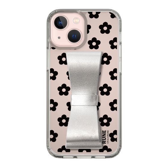 Slim Protection Case - STAND & RING RIBBON Silver［ Rune Naito - RUNE Flower - Black ］