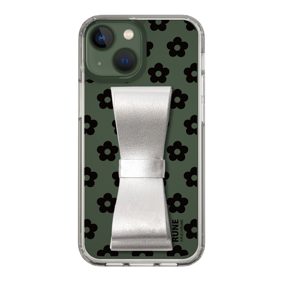 Slim Protection Case - STAND & RING RIBBON Silver［ Rune Naito - RUNE Flower - Black ］