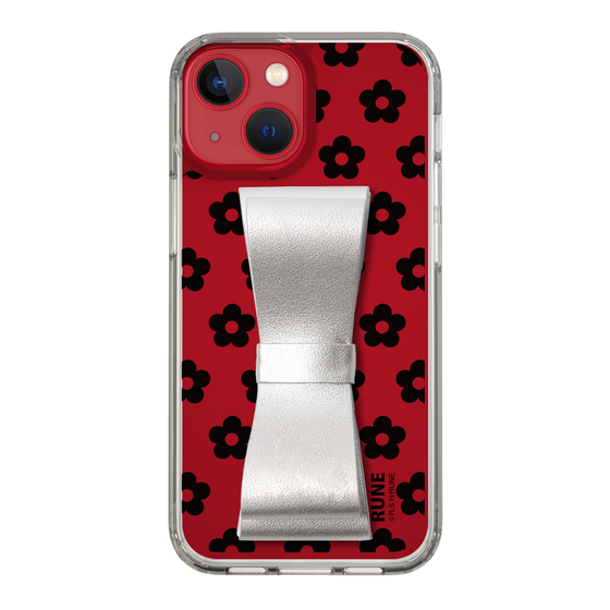 Slim Protection Case - STAND & RING RIBBON Silver［ Rune Naito - RUNE Flower - Black ］