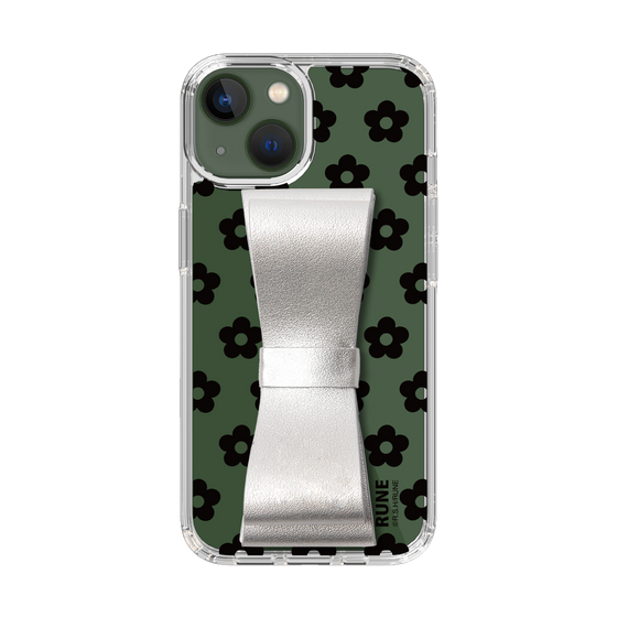 Slim Protection Case - STAND & RING RIBBON Silver［ Rune Naito - RUNE Flower - Black ］