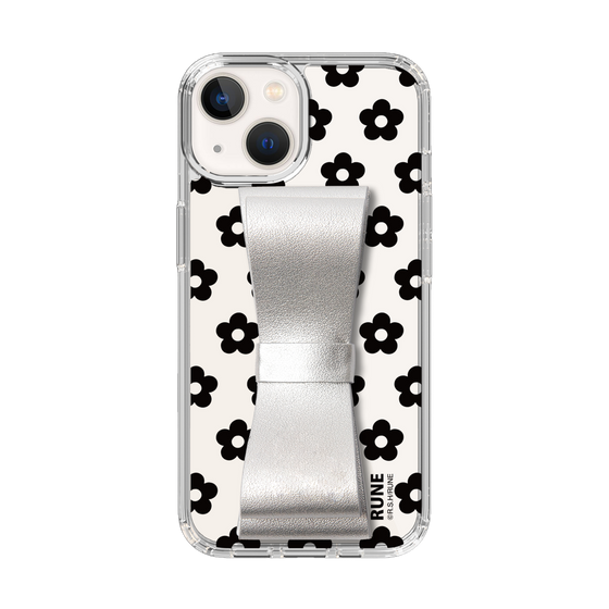 Slim Protection Case - STAND & RING RIBBON Silver［ Rune Naito - RUNE Flower - Black ］