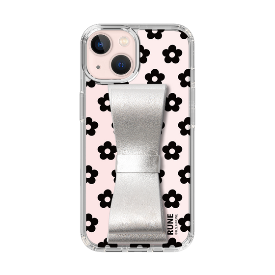 Slim Protection Case - STAND & RING RIBBON Silver［ Rune Naito - RUNE Flower - Black ］