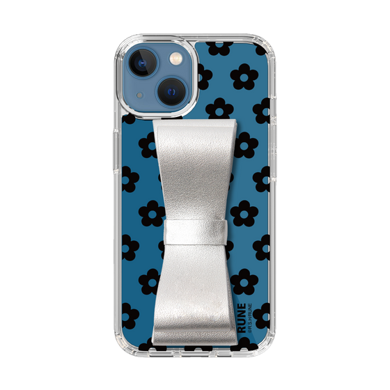 Slim Protection Case - STAND & RING RIBBON Silver［ Rune Naito - RUNE Flower - Black ］