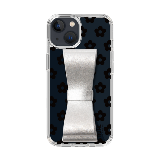 Slim Protection Case - STAND & RING RIBBON Silver［ Rune Naito - RUNE Flower - Black ］