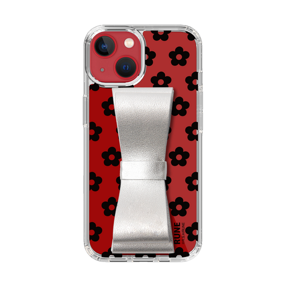 Slim Protection Case - STAND & RING RIBBON Silver［ Rune Naito - RUNE Flower - Black ］