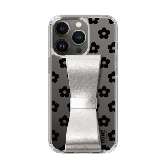 Slim Protection Case - STAND & RING RIBBON Silver［ Rune Naito - RUNE Flower - Black ］