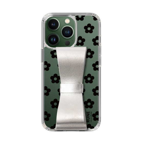 Slim Protection Case - STAND & RING RIBBON Silver［ Rune Naito - RUNE Flower - Black ］