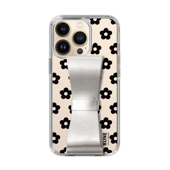 Slim Protection Case - STAND & RING RIBBON Silver［ Rune Naito - RUNE Flower - Black ］