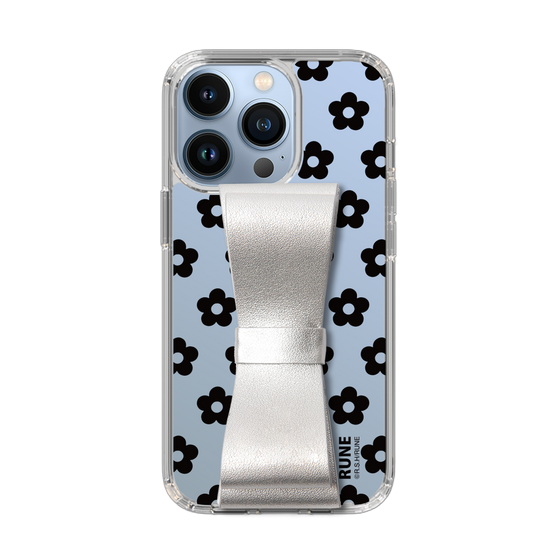Slim Protection Case - STAND & RING RIBBON Silver［ Rune Naito - RUNE Flower - Black ］