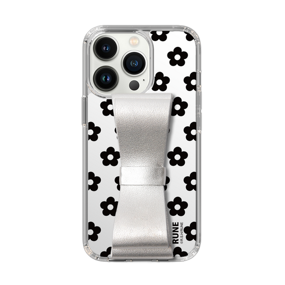 Slim Protection Case - STAND & RING RIBBON Silver［ Rune Naito - RUNE Flower - Black ］