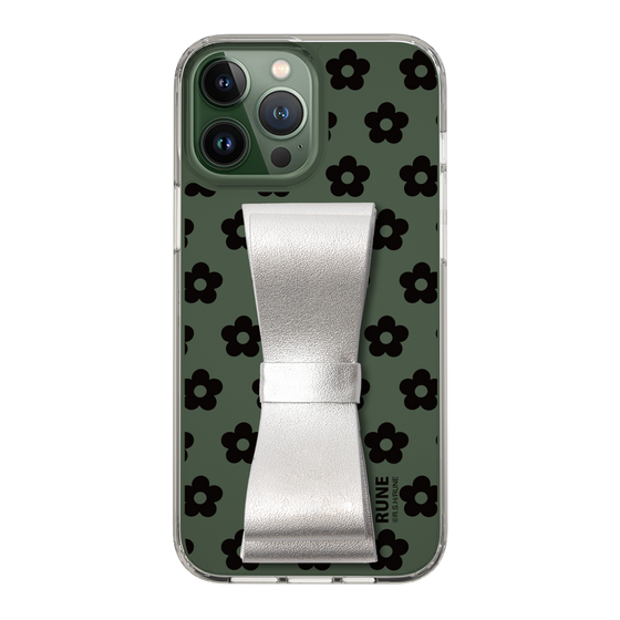 Slim Protection Case - STAND & RING RIBBON Silver［ Rune Naito - RUNE Flower - Black ］