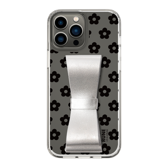 Slim Protection Case - STAND & RING RIBBON Silver［ Rune Naito - RUNE Flower - Black ］