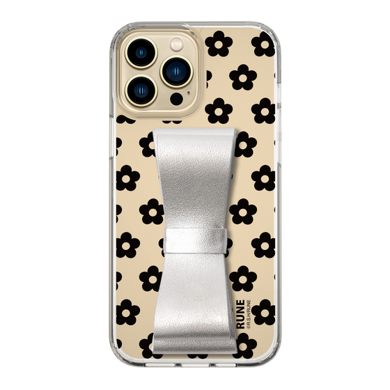 Slim Protection Case - STAND & RING RIBBON Silver［ Rune Naito - RUNE Flower - Black ］