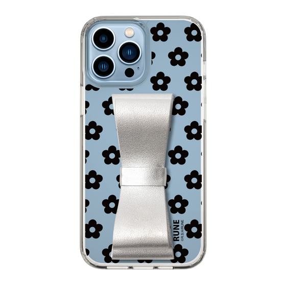 Slim Protection Case - STAND & RING RIBBON Silver［ Rune Naito - RUNE Flower - Black ］