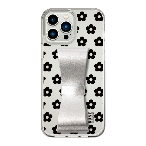 Slim Protection Case - STAND & RING RIBBON Silver［ Rune Naito - RUNE Flower - Black ］