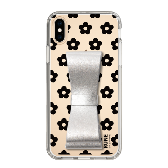 Slim Protection Case - STAND & RING RIBBON Silver［ Rune Naito - RUNE Flower - Black ］