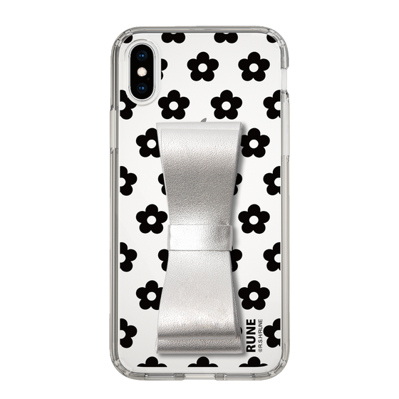 Slim Protection Case - STAND & RING RIBBON Silver［ Rune Naito - RUNE Flower - Black ］