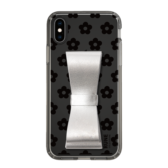 Slim Protection Case - STAND & RING RIBBON Silver［ Rune Naito - RUNE Flower - Black ］
