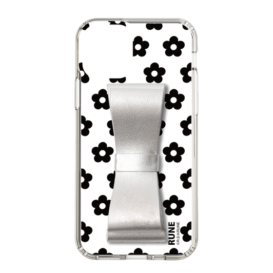 Slim Protection Case - STAND & RING RIBBON Silver［ Rune Naito - RUNE Flower - Black ］