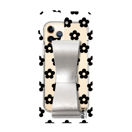 Slim Protection Case - STAND & RING RIBBON Silver［ Rune Naito - RUNE Flower - Black ］