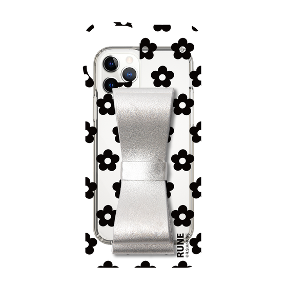 Slim Protection Case - STAND & RING RIBBON Silver［ Rune Naito - RUNE Flower - Black ］