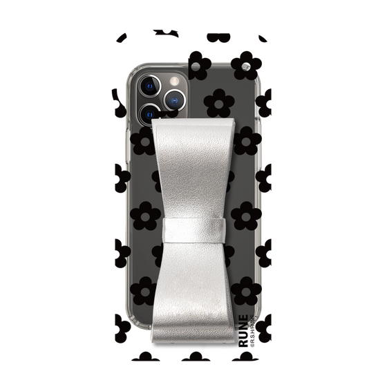 Slim Protection Case - STAND & RING RIBBON Silver［ Rune Naito - RUNE Flower - Black ］