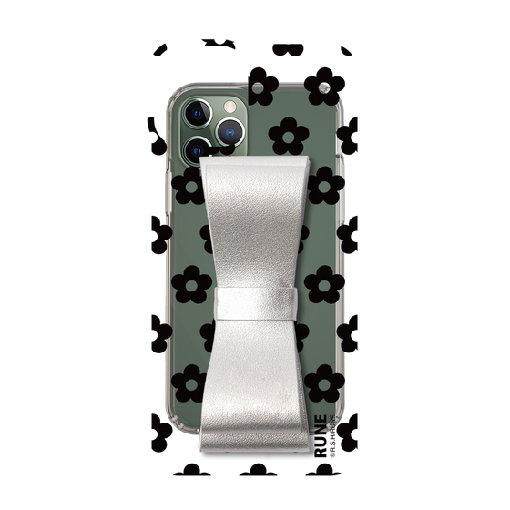Slim Protection Case - STAND & RING RIBBON Silver［ Rune Naito - RUNE Flower - Black ］