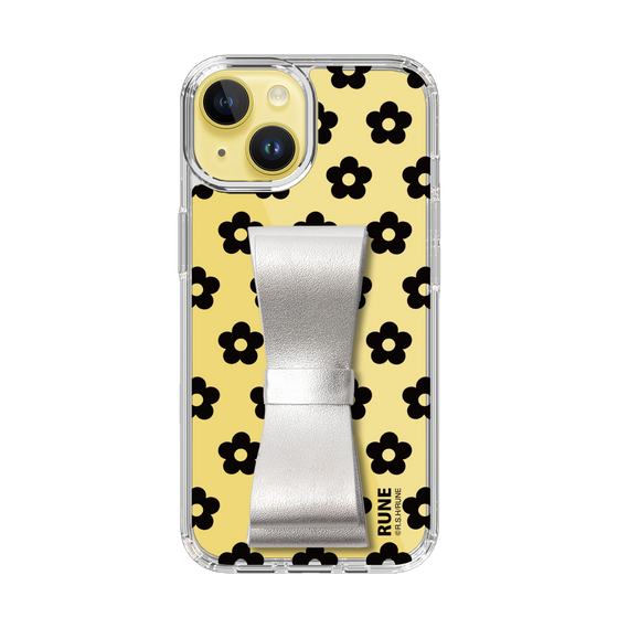 Slim Protection Case - STAND & RING RIBBON Silver［ Rune Naito - RUNE Flower - Black ］