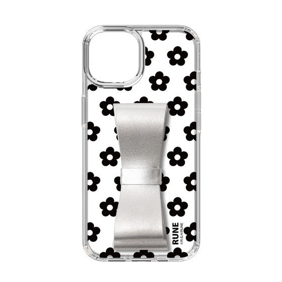 Slim Protection Case - STAND & RING RIBBON Silver［ Rune Naito - RUNE Flower - Black ］