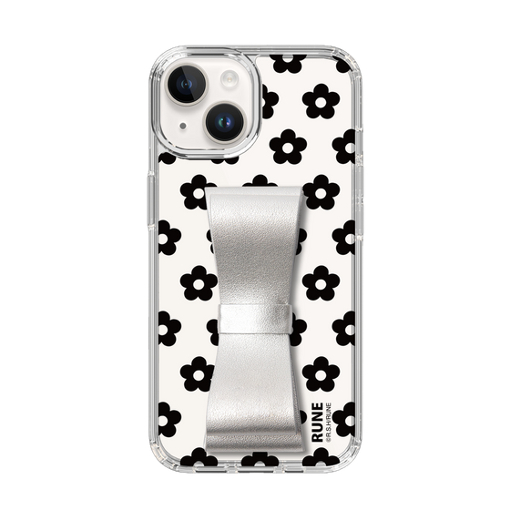 Slim Protection Case - STAND & RING RIBBON Silver［ Rune Naito - RUNE Flower - Black ］