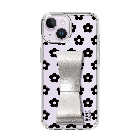 Slim Protection Case - STAND & RING RIBBON Silver［ Rune Naito - RUNE Flower - Black ］