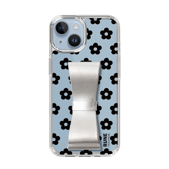 Slim Protection Case - STAND & RING RIBBON Silver［ Rune Naito - RUNE Flower - Black ］
