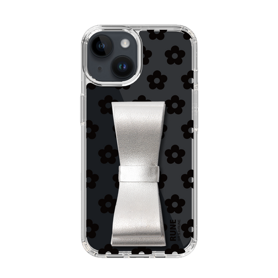 Slim Protection Case - STAND & RING RIBBON Silver［ Rune Naito - RUNE Flower - Black ］