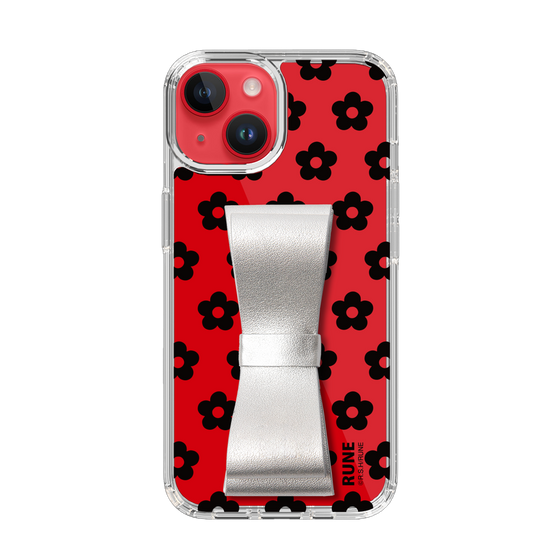 Slim Protection Case - STAND & RING RIBBON Silver［ Rune Naito - RUNE Flower - Black ］