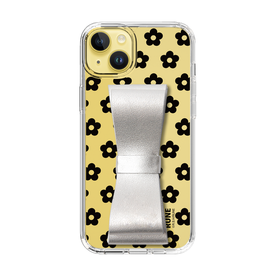 Slim Protection Case - STAND & RING RIBBON Silver［ Rune Naito - RUNE Flower - Black ］