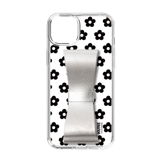 Slim Protection Case - STAND & RING RIBBON Silver［ Rune Naito - RUNE Flower - Black ］
