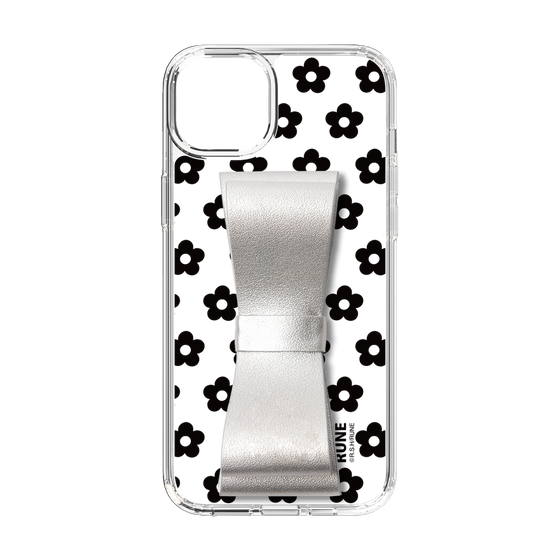 Slim Protection Case - STAND & RING RIBBON Silver［ Rune Naito - RUNE Flower - Black ］