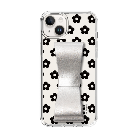 Slim Protection Case - STAND & RING RIBBON Silver［ Rune Naito - RUNE Flower - Black ］