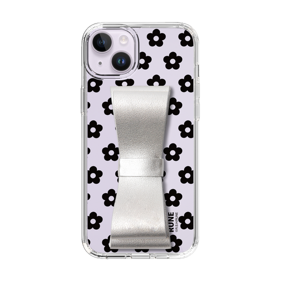 Slim Protection Case - STAND & RING RIBBON Silver［ Rune Naito - RUNE Flower - Black ］