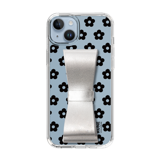 Slim Protection Case - STAND & RING RIBBON Silver［ Rune Naito - RUNE Flower - Black ］