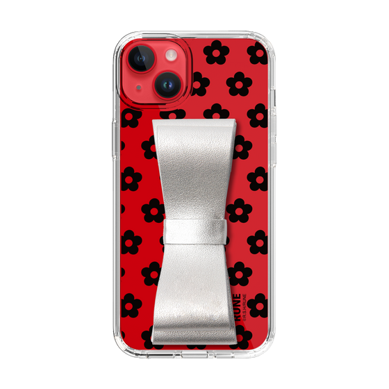 Slim Protection Case - STAND & RING RIBBON Silver［ Rune Naito - RUNE Flower - Black ］