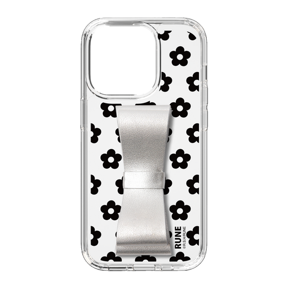 Slim Protection Case - STAND & RING RIBBON Silver［ Rune Naito - RUNE Flower - Black ］