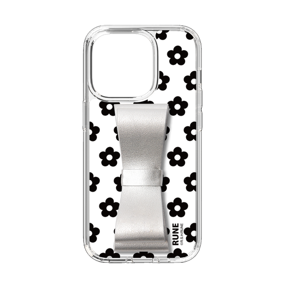 Slim Protection Case - STAND & RING RIBBON Silver［ Rune Naito - RUNE Flower - Black ］