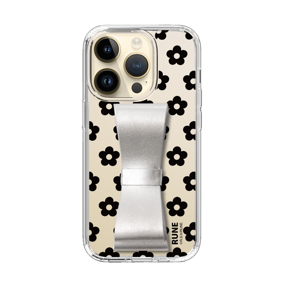 Slim Protection Case - STAND & RING RIBBON Silver［ Rune Naito - RUNE Flower - Black ］
