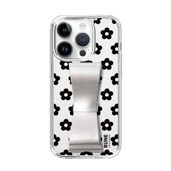 Slim Protection Case - STAND & RING RIBBON Silver［ Rune Naito - RUNE Flower - Black ］