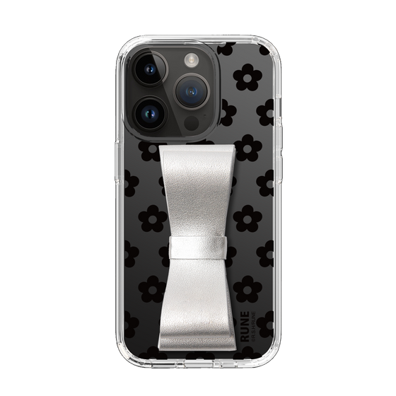 Slim Protection Case - STAND & RING RIBBON Silver［ Rune Naito - RUNE Flower - Black ］