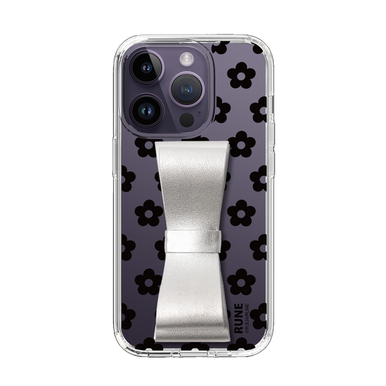 Slim Protection Case - STAND & RING RIBBON Silver［ Rune Naito - RUNE Flower - Black ］