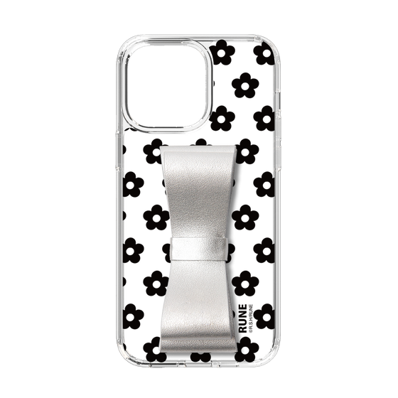 Slim Protection Case - STAND & RING RIBBON Silver［ Rune Naito - RUNE Flower - Black ］